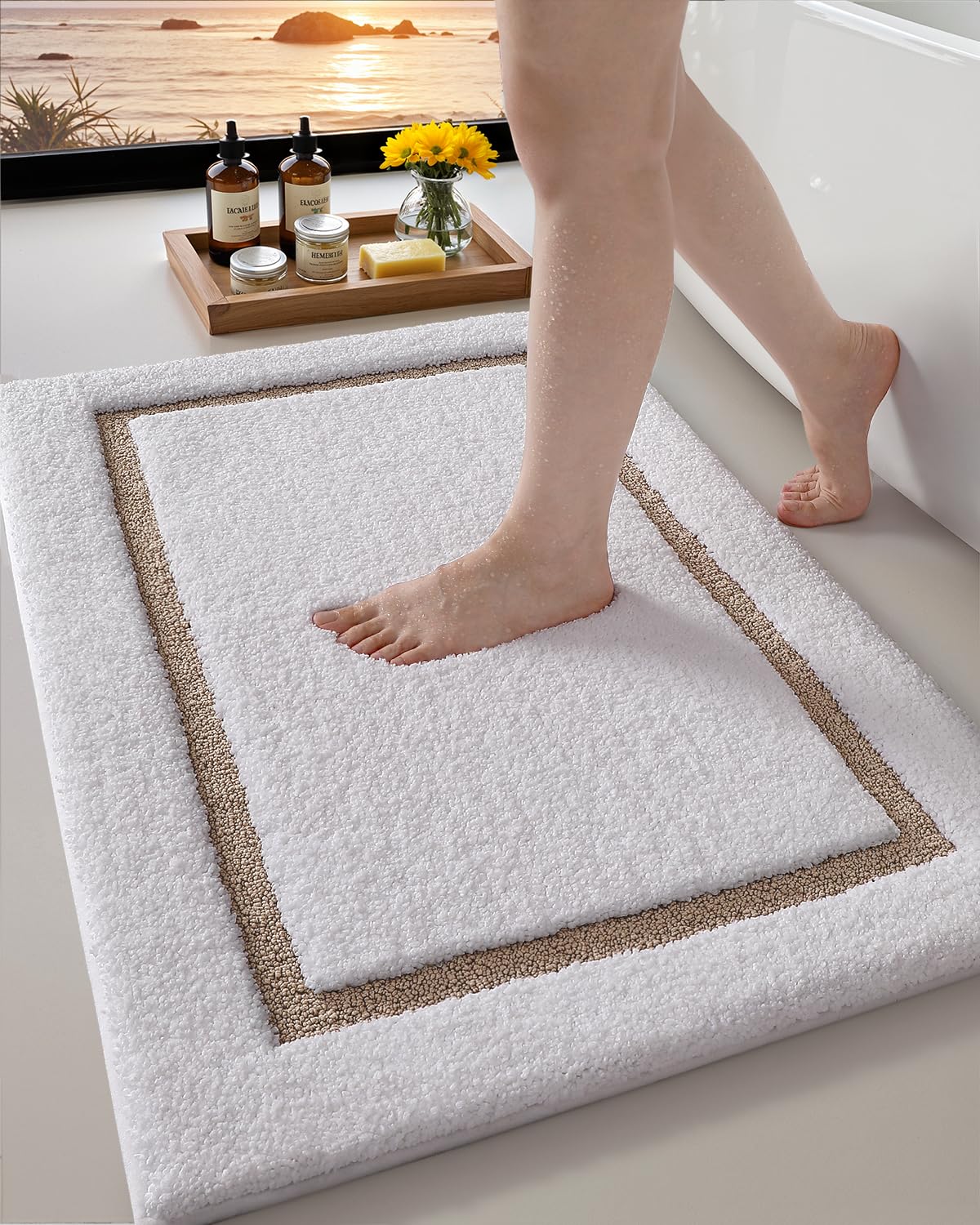 Photo 1 of Color&Geometry Bathroom Rugs, Water Absorbent and Quick Dry Microfiber Bath Rugs-24"x36", Non-Slip, Machine Washable, Extra Soft Plush Bath Mats for Bathroom, Laundry Room, Shower and Tub