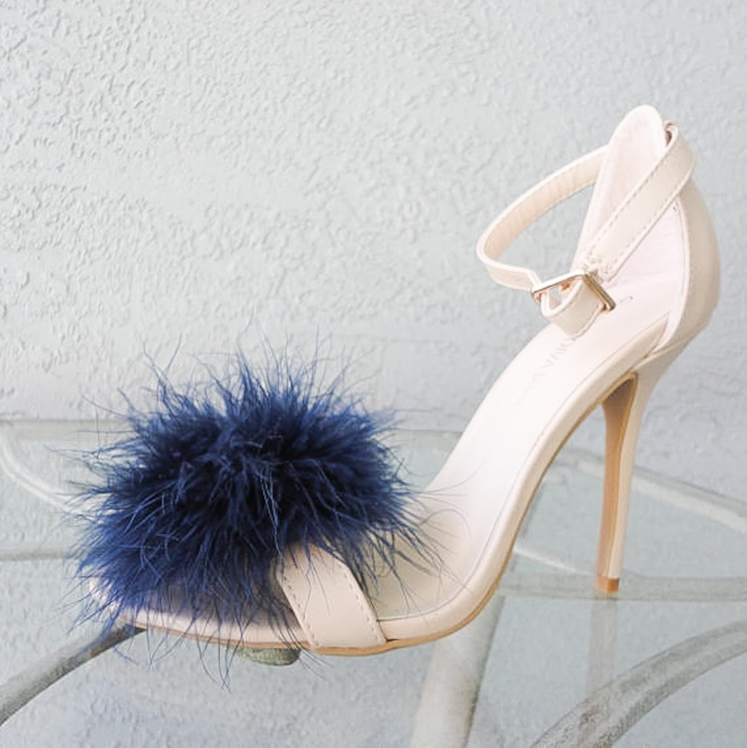 Detachable NAVY BLUE Feather Pom Pom Shoe Clips Set of 2