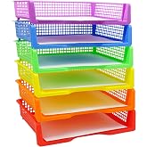 4E's Novelty 6 Colorful Plastic Trays for Teachers, Durable Turn in Trays, Classroom Paper Organizers, Stackable Storage Baskets for Office Desk, Classroom Organization Supplies, 13.3" Lx9.2 Wx3 H