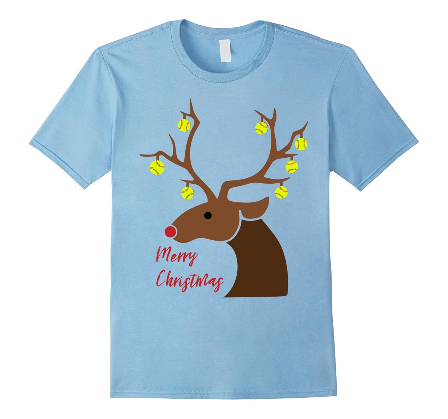 Merry Christmas Fastpitch Softball Ornament Reindeer T-Shirt-Rose