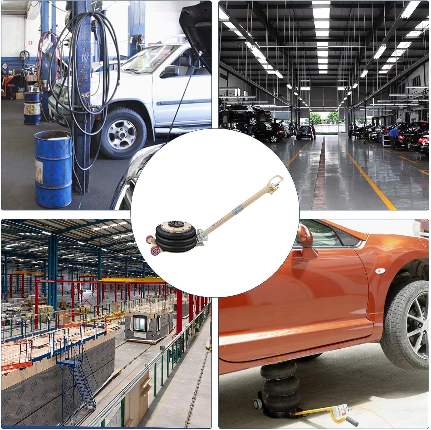 Sidasu Pneumatic Jack 16 Inch Lifting Height 3 Bag Air Jack 6600LBS Capacity Jack-Long Adjustable Folding Handle(White, Long Handle 3 Ton): Automotive