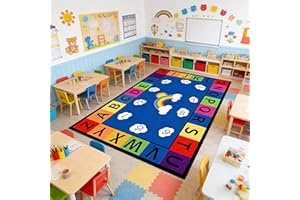 Rainbow ABC & Numbers Kids Rug 6x8ft, Colorful Educational Learning Carpet, Soft Durable Non-Slip Washable Mat for Classrooms
