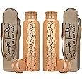 Craft Trade Pack of 2 Pure Copper Bottle with Lid and Carry Bag for Drinking Water BPA Free Leak Proof Boosts Immunity, Supports Digestive & Liver Health, Ayurveda Inspired 34oz - 1 Litre Natural