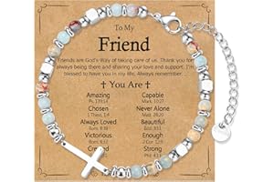 WIKHIA Christian Gifts for Women Girls, Religious Cross Beaded Bracelet, Birthday Christmas Baptism Easter Gift for Daughter Niece Granddaughter Friends Godmother Goddaughter Sister in Christ
