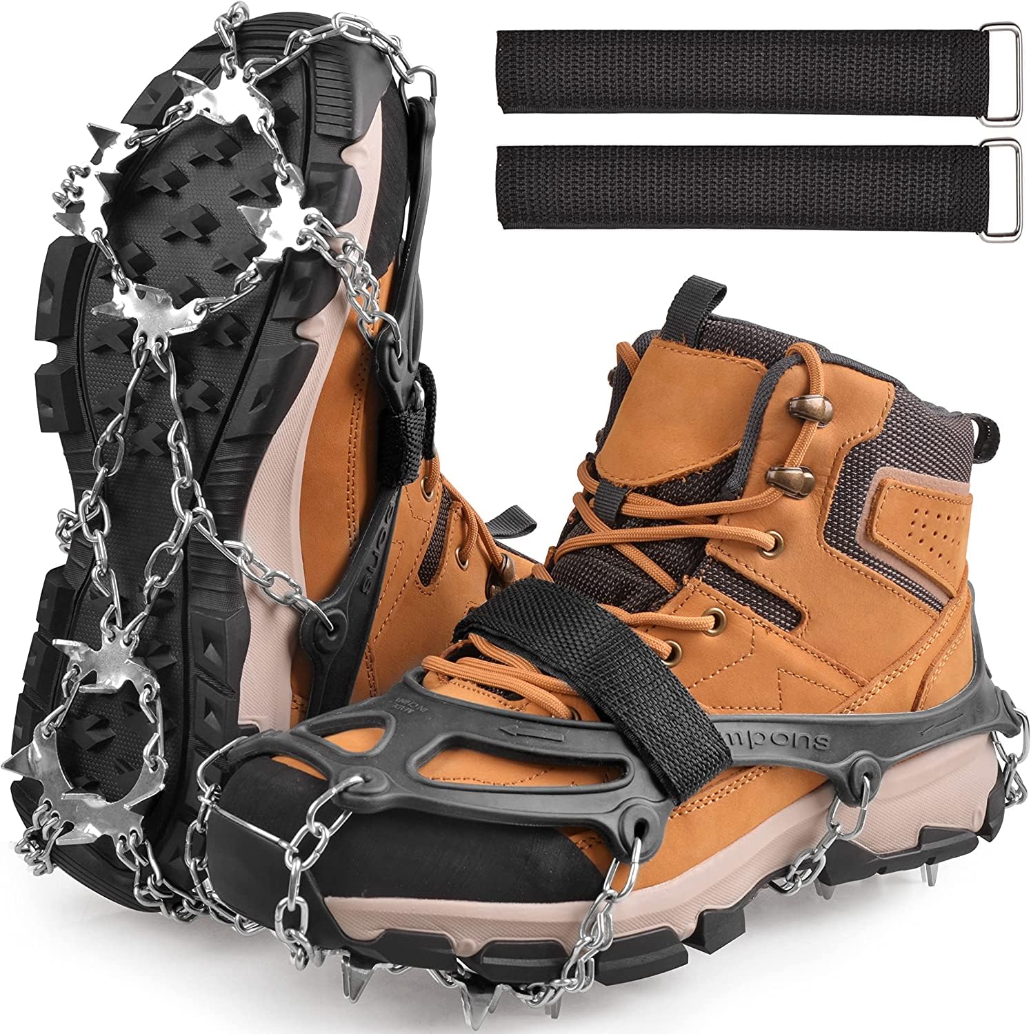 Crampons for Hiking Boots, 19 Snow Spikes Ice Snow Grips Ice Cleats Snow Walk Traction Cleats for Boots Shoes for Hiking, Walking, Jogging, Climbing, Fishing, Mountaineering