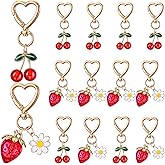 Nosiny 12 Pcs Cute Cherry Strawberry Bag Charms Keychains Kawaii Heart Flower Daisy Keychains Accessories Decor for Women Purse Handbags Car Key Chain Valentine's Day Gift