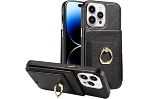 S. Tedazo Compatible with iPhone 14 Pro Max Wallet Case with Credit Card Holder and 360° Rotation Ring Stand, RFID Block Flip Leather Shockproof Cover(6.7 inch,Black)