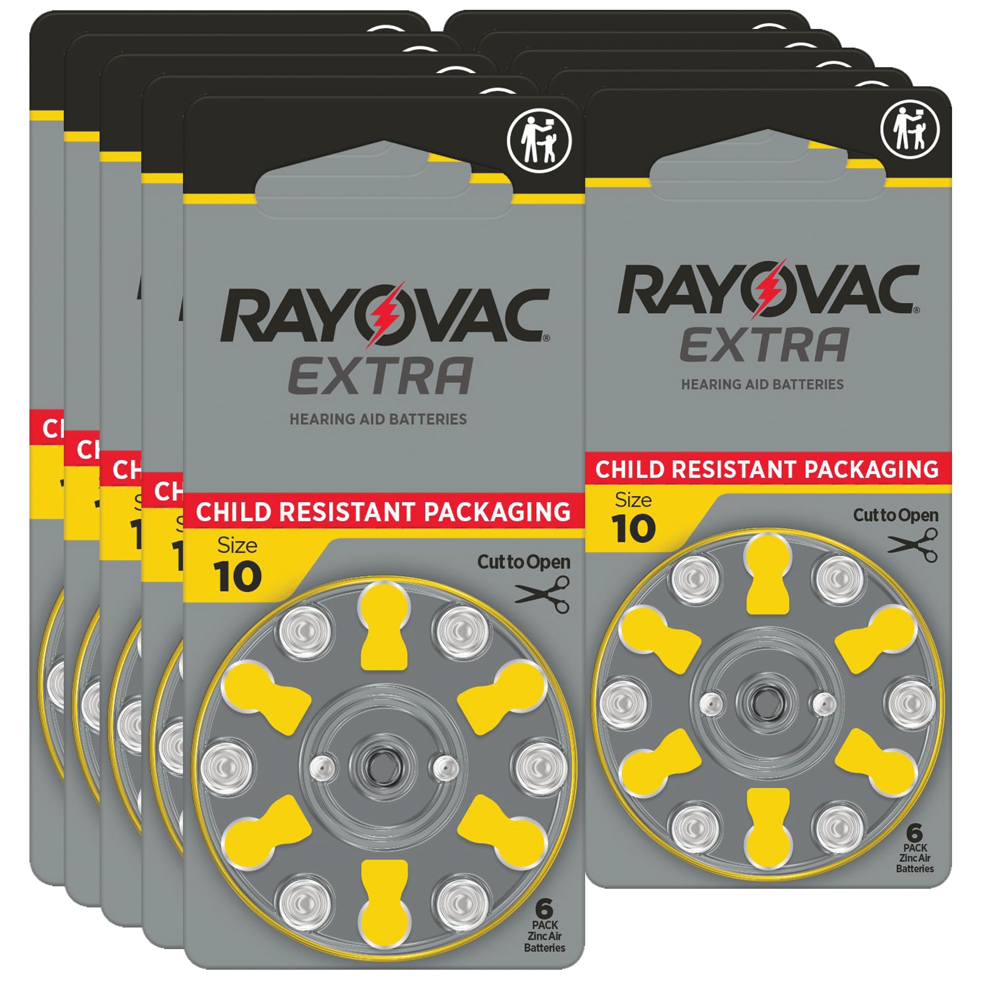 Photo 1 of Rayovac Extra Hearing aid Batteries Size 10. Long-Lasting Mercury-Free zinc-air Hearing aid Batteries - 1.45v. (60 Batteries)