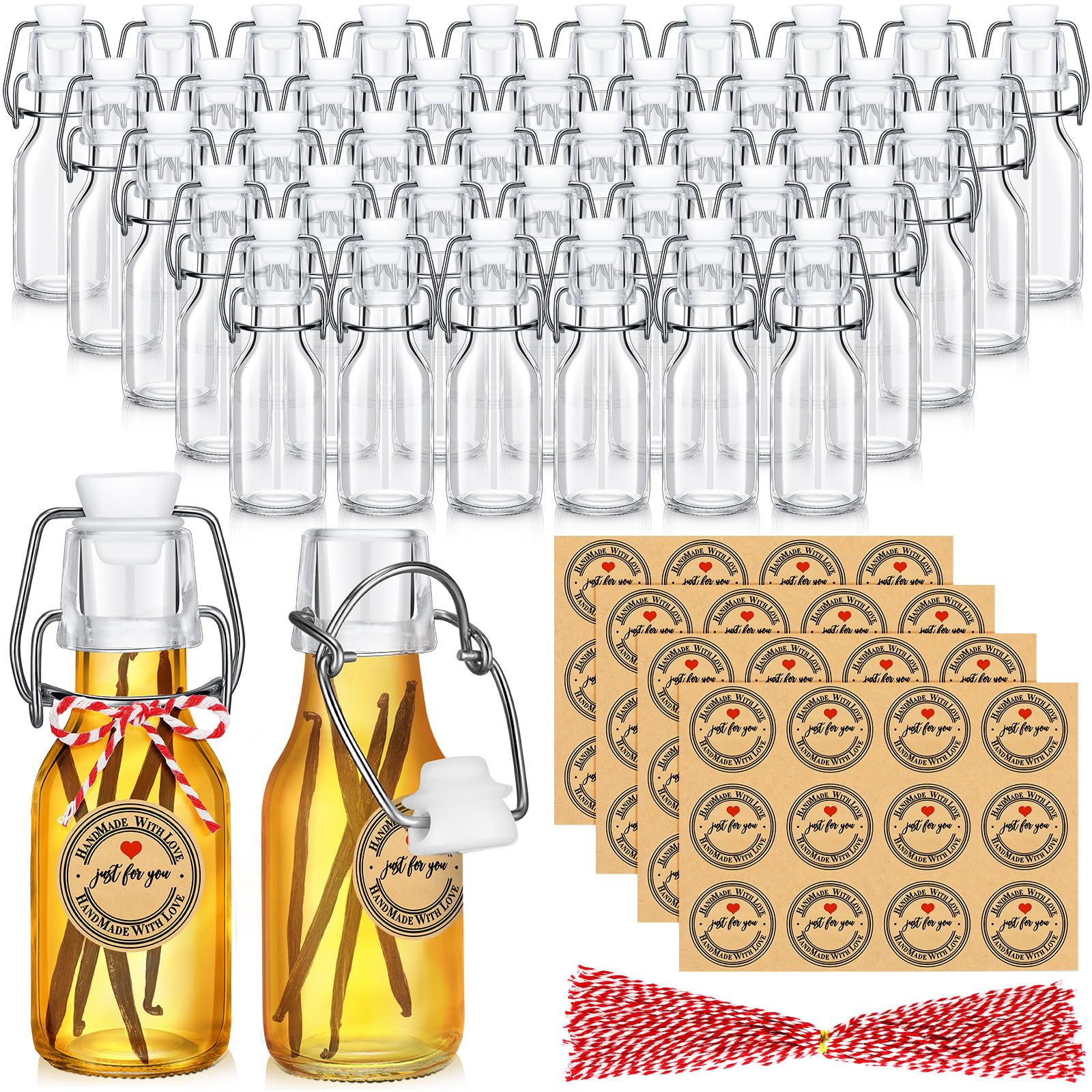Photo 1 of FoldTier 48 Pcs Mini Flip Top Glass Bottle Flip Top Vanilla Extract Bottles with Caps Homemade Printed Stickers for Holiday DIY Crafts Oil Wedding Baby Shower Party Favor Decoration(4 oz)