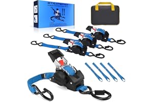 STRAPSPRO Retractable Ratchet Straps, 1763lb Break Strength Blue Self Retracting Ratchet Straps Heavy Duty with Soft Loops, 1'' x 10FT Auto Tie Down Straps Easy Retract for Motorcycle, Truck, Cargo, 4 Pack