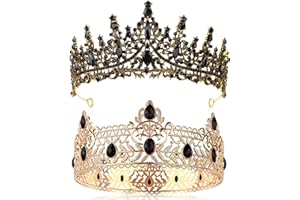 2 Pcs Prom King and Queen Crowns Set King Crown for Men Royal Crown with Black Rhinestone Crystal Crowns for Women Tiara Cost