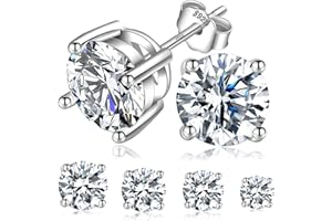OOOPEL Sterling Silver Moissanite Earrings D Color VVS1 Brilliant Round Cut Lab Grown Diamond Earrings Moissanite Stud Earrings S925 Friction-Back Moissanite Studs with Authenticity Certificate 1Ct 2Ct 3Ct