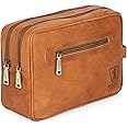 BERLINER BAGS Vintage Leather Toiletry Bag Paul, Cosmetics Case for Men and Women for Travel - Brown (2 Compartments)