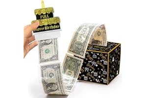 DTESL Happy Birthday Day Money Box for Cash Gift Pull,Money Gift Boxes for Cash,Money Box for Cash Gift Black & Gold Money Holder for Cash with Pull Out Card DIY Set Surprise Birthday Gift Box