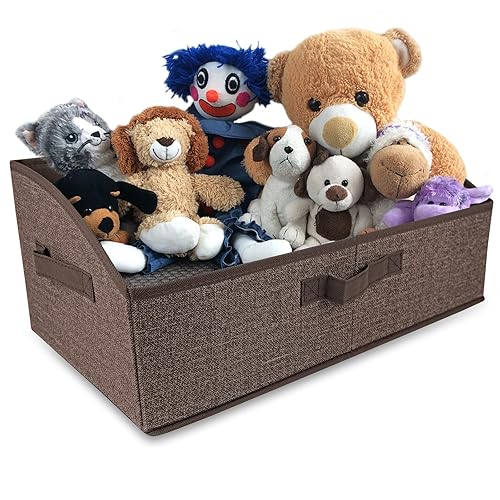 COSOWO Non-woven Fabric Dog Toys Storage Box & Dog Accessories Basket with 3 Handles, Foldable and Portable Dog Toy Bin, Perfect for Pet Toys and Blankets, Dark Brown
