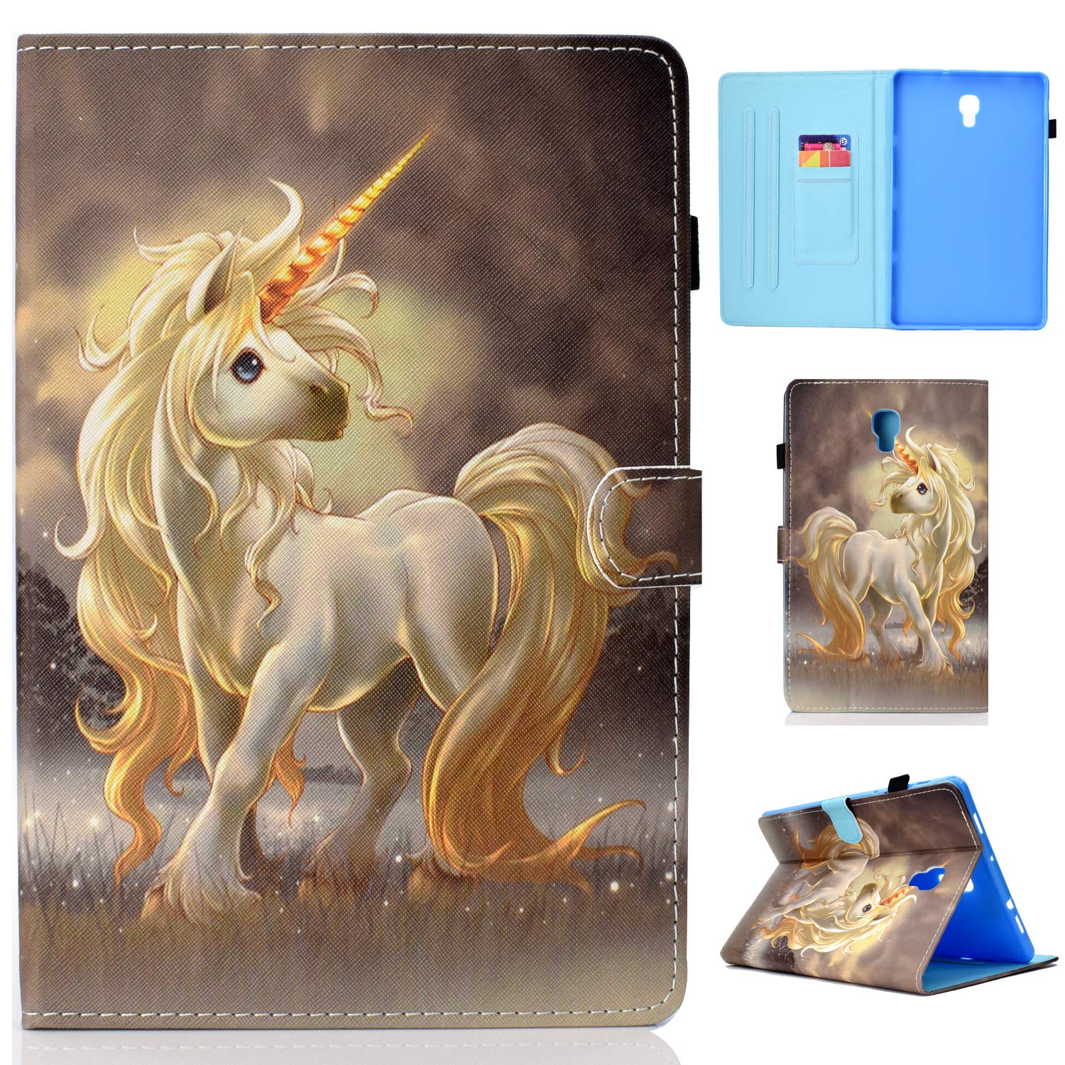CaseFun Samsung Galaxy Tab A 10.5 2018 T590/T595 Case Unicorn, PU Leather Stand Flip Folio Cover Auto Sleep/Wake Function with Card Slots for SM-T590/T595
