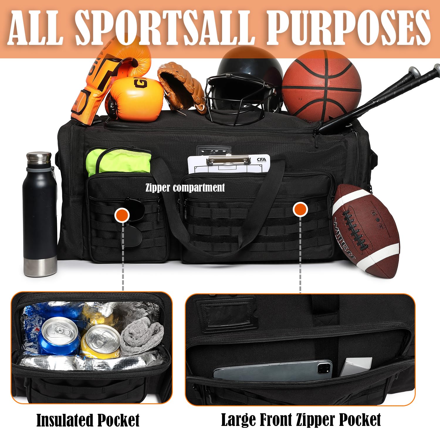 130L Extra Large Duffle Bag for Men, Heavy Duty Duffle Bag for Travel, Large Sports Gym Equipment Bag for Hockey Football Baseball Soccer Basketball & Drum Hardware