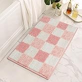 GRANNY SAYS Checkered Pink Bathroom Rugs Decor, 24" x 16", Fluffy Rug, Absorbent Microfiber Ultra Soft Bath Mat Washable, Non-Slip Bath Mats for Bathroom, Cute Floor Mat for Tub, Shower, Bedroom