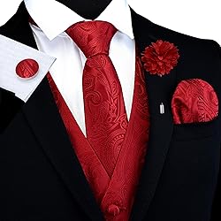 GUSLESON Red Mens Vest Tie and Bow Tie Set Formal