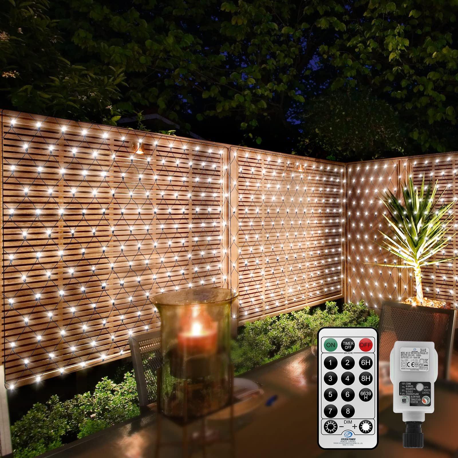 CORST 3M X 2M 200LED Net Fairy Lights for Bushes Mains Powered, Outdoor Mesh Lights Tree Light, Garden Net String Light Plug in Waterproof,Remote,Timer,Connectable,Black Wire(White)