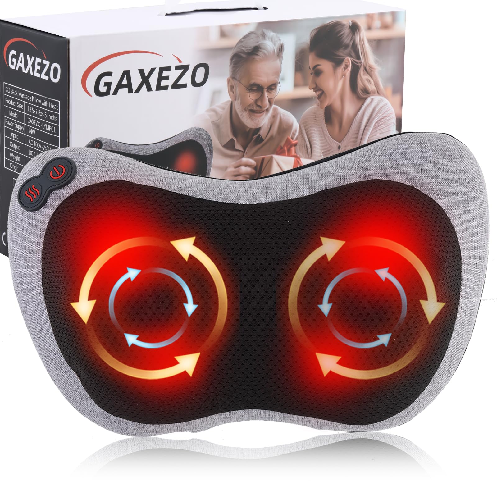 Photo 1 of GAXEZO Massage Pillow, Neck and Back Massager with Heat, Shiatsu Massage Pillow for for Back, Shoulder, Leg, Foot, Gift for Men Women Mom Dad, Stress Relax at Home Office and Car