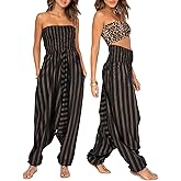 likemary Black Harem Pants Womens Romper – Strapless Jumpsuit Converts into Balloon Hippie Pants with Pockets, Comfy One Size