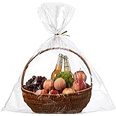 joybest 50 Pcs Clear Cellophane Bags, 24x 30 Inches Large Clear Basket Bags Plastic Cellophane Wrap for Gift Baskets Packaging with Twist Ties