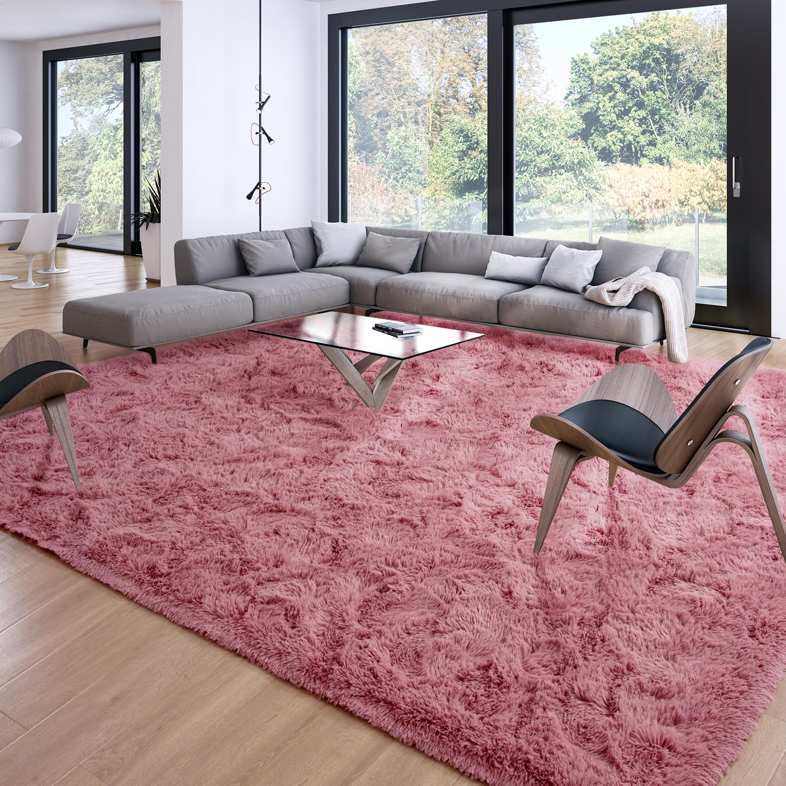 Photo 1 of Merelax Soft Modern Indoor Large Shaggy Rug for Livingroom Bedroom Dorm Kids Room Home Decor, Non-Slip Plush Fluffy Furry Fur Area Rugs Comfy Nursery Accent Floor Carpet 9x12 Feet, Blush
