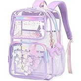 MOONBABY Clear Backpack for School Girls, Heavy Duty TPU Transparent Backpack Stadium Events Approved, Clear Bookbag