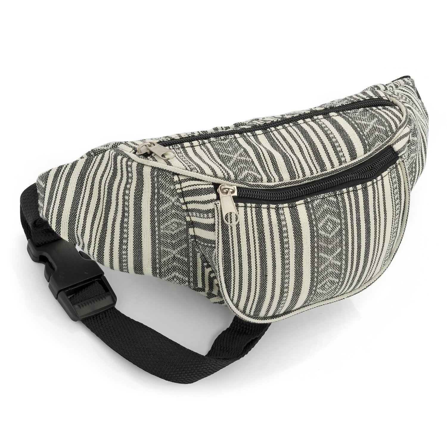 Chelsea-Jones - Black and Beige Striped Bum Bag / Fanny Pack/ Waist Bag - Festivals/ Holidays/ Club Wear