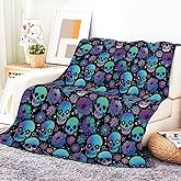 ANIOXCK Throw Blanket for Couch, 300GSM Warm Soft Cozy Flannel Blanket, Cute Blanket for All Seasons Bedroom Home Decor Gifts, Purple Luxury Skulls 50x60 Inches