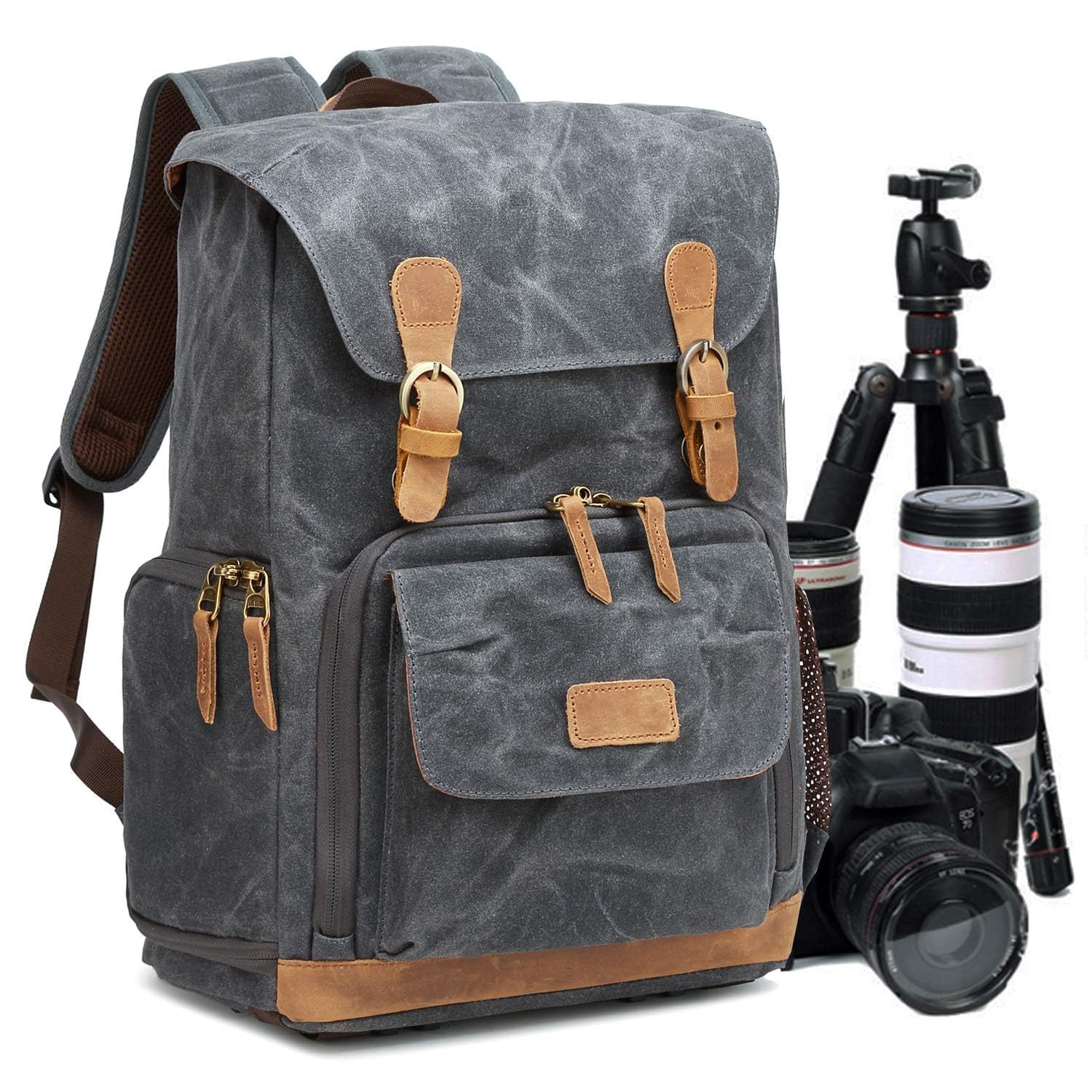 UBAYMAX Camera Backpack Bag for Canon Nikon Sony DSLR SLR Lens, Professional Photographer Canvas Camera Rucksack Bag with 15”Laptop Compartment, Tripod Holder, Anti-Shock (Grey)