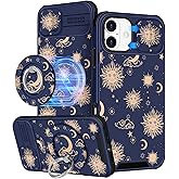 Buleens for iPhone 16 Plus Case 6.7 Inch - with Ring Stand & Camera Cover Aesthetic Cute Designed for Women Girls Girly Kawaii Sun Moon Stars Phone Case for iPhone 16 Plus Compatible with Magsafe