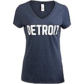 Detroit | Classic Retro City Grey Blue Red Black Detroiter 313 Cool Michigan Women V-Neck T-Shirt Top