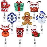9 Pieces Christmas Badge Reel Holder Retractable Nurse Badge Reel Bling Glitter Holiday Badge Reels Cute Acrylic Id Name Badge Holder with Alligator Clip for Office Nurses Doctors (Vivid Style)
