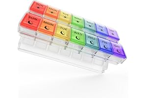 Fullicon Fast-Refill Pill Organizer 2 Times a Day, Large-Capacity Pill Organizer, Medicine Organizer, Pill Case, Pill Box, Tr