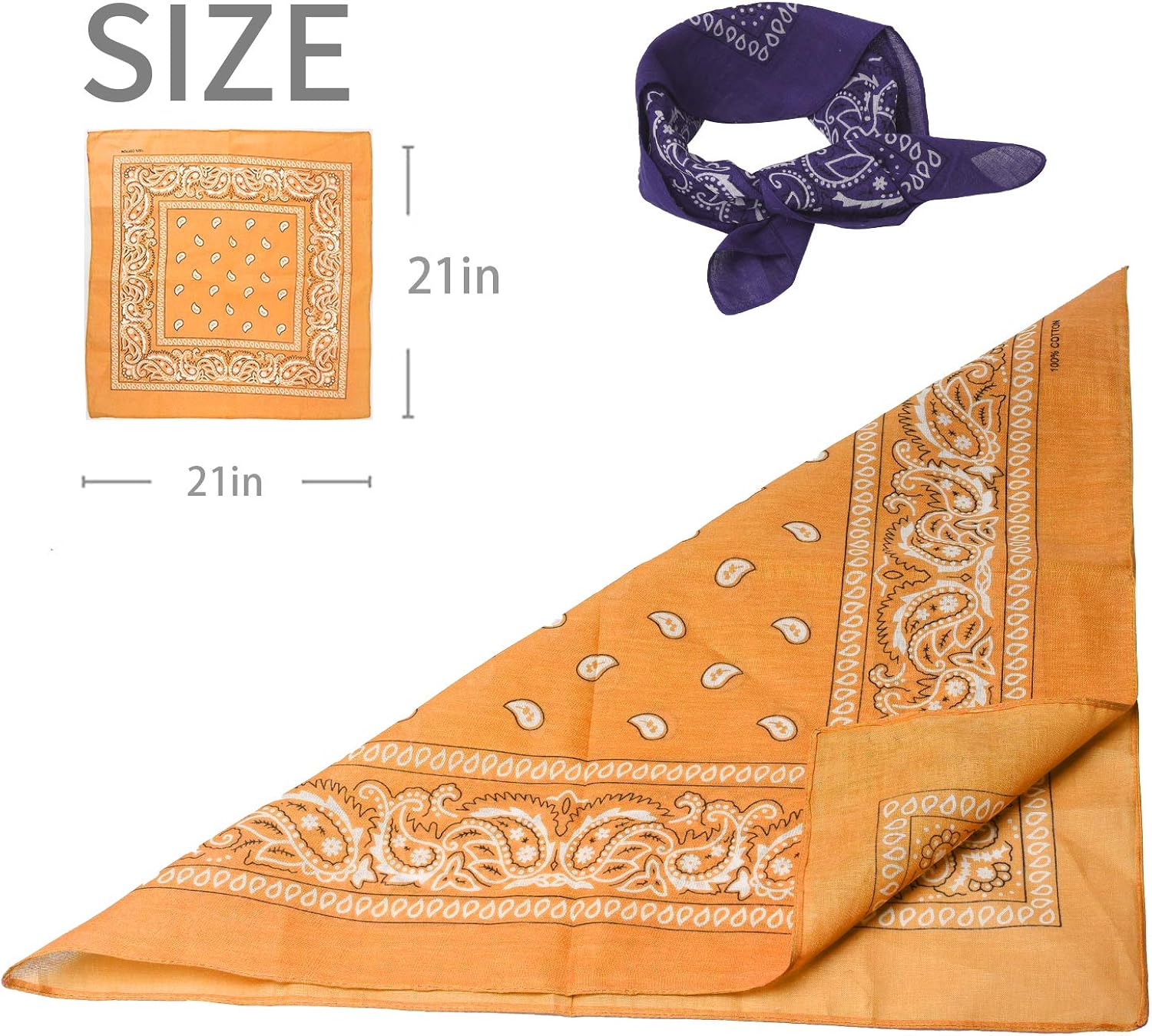MILEILUOYUE Bandanas paisley print cotton novelty bandana scarf (Black White Red Golden，Beige，Dark gray, 21in21in): Clothing