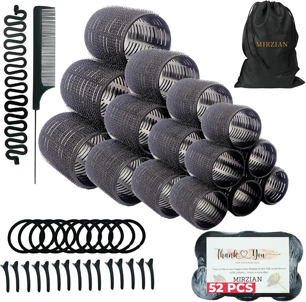MIRZIAN 51Pcs Hair Rollers Set Heatless Curls 76mm 50mm 40mm 30mm
