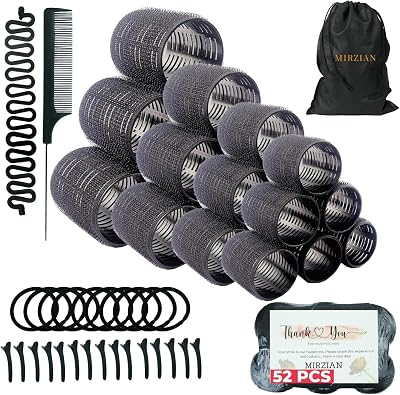 MIRZIAN 51Pcs Hair Rollers Set Heatless Curls 76mm 50mm 40mm 30mm
