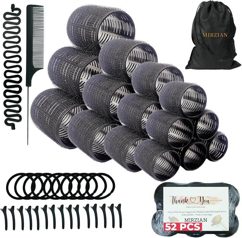 MIRZIAN 51Pcs Hair Rollers Set Heatless Curls 76mm 50mm 40mm 30mm