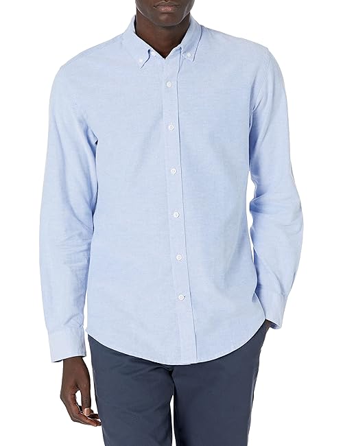 Amazon Essentials Men's Regular-Fit Long Sleeve Oxford Shirt, Blue, X-Large
