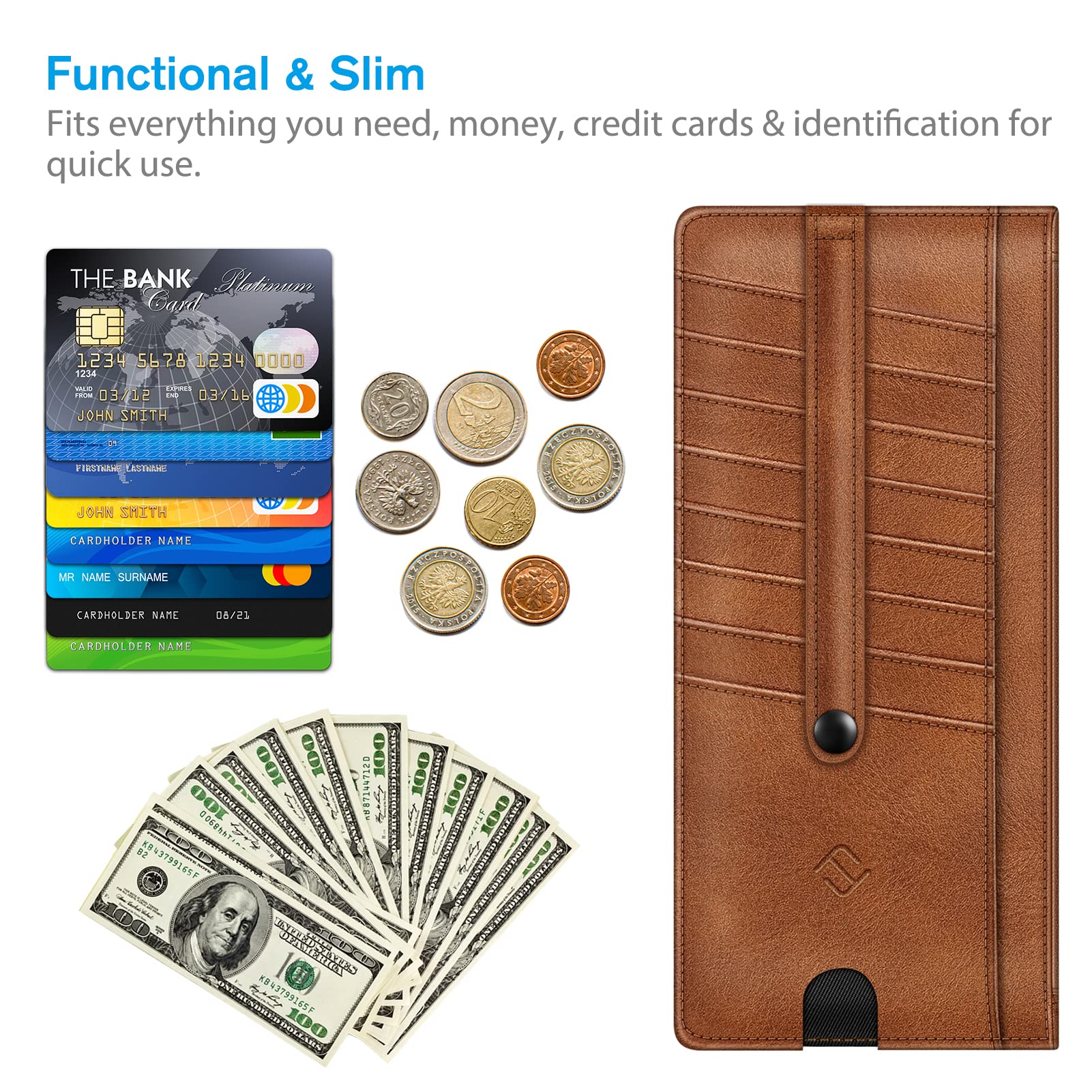 Fintie Slim Credit Card Wallet Holder Change Pouch, RFID Blocking Business Cards Cases with Zipper Pocket for Cash, Coin, Receipt
