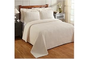 Better Trends Chenille Bedspreads Full/Double Size, Ivory 100% Cotton Chenille Stripe Design Tufted Bedding Coverlet Soft Lightweight, 96"x110" 1 Pieces Jullian Collection