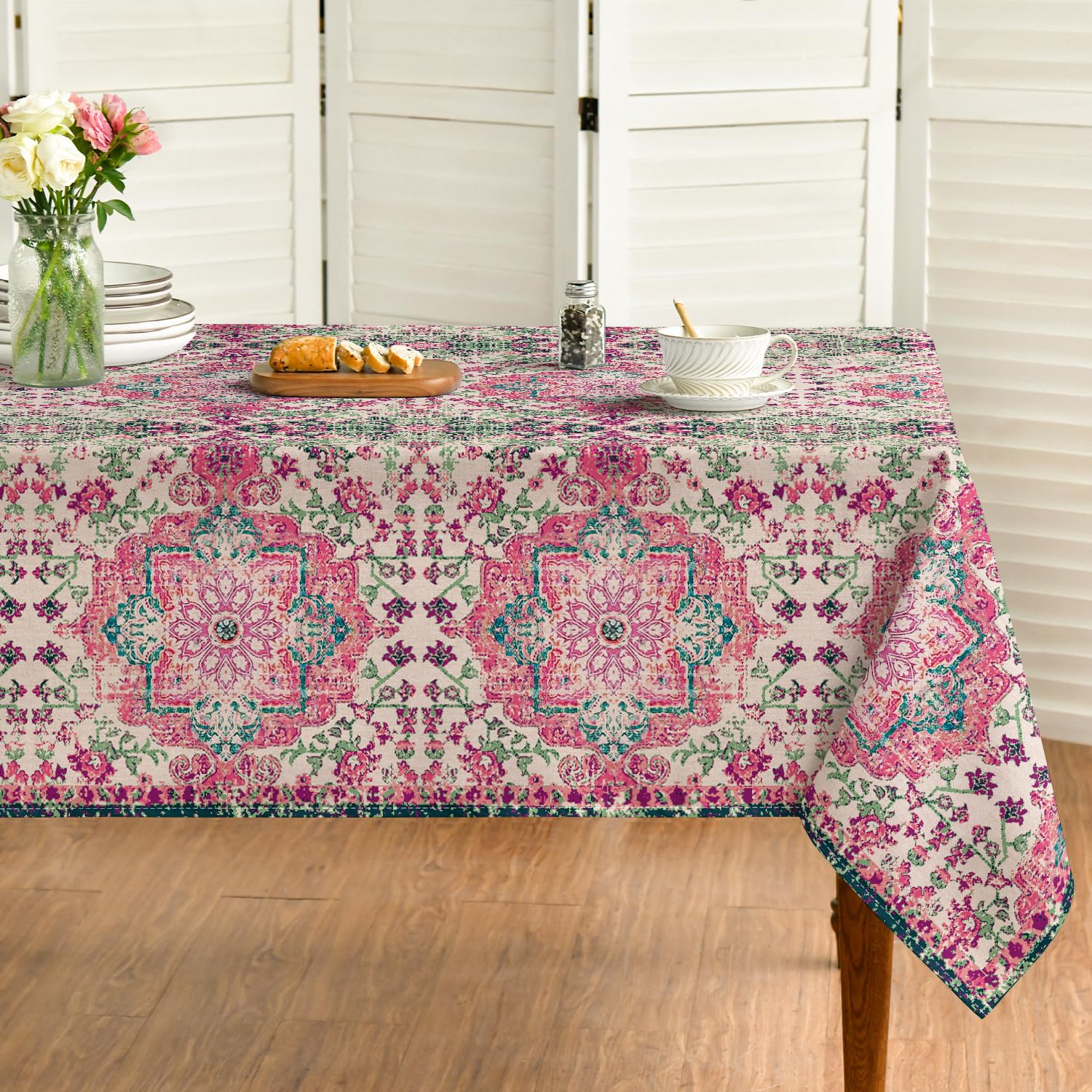 Photo 1 of Horaldaily Boho Bohemia Style Tablecloth 60×104 Inch Rectangular, Pink Vintage Country Rustic Farmhouse Magical Fall Orange Washable Seasonal Table Cover for Party Picnic Dinner Decor