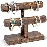 ProCase Bracelet Holder Display Bracelet Organizer, Wooden Bracelet Stand for Selling, T-bar Bangle Storage Rack Wood Watch Display Tower for Business - 2 Tier, Brown