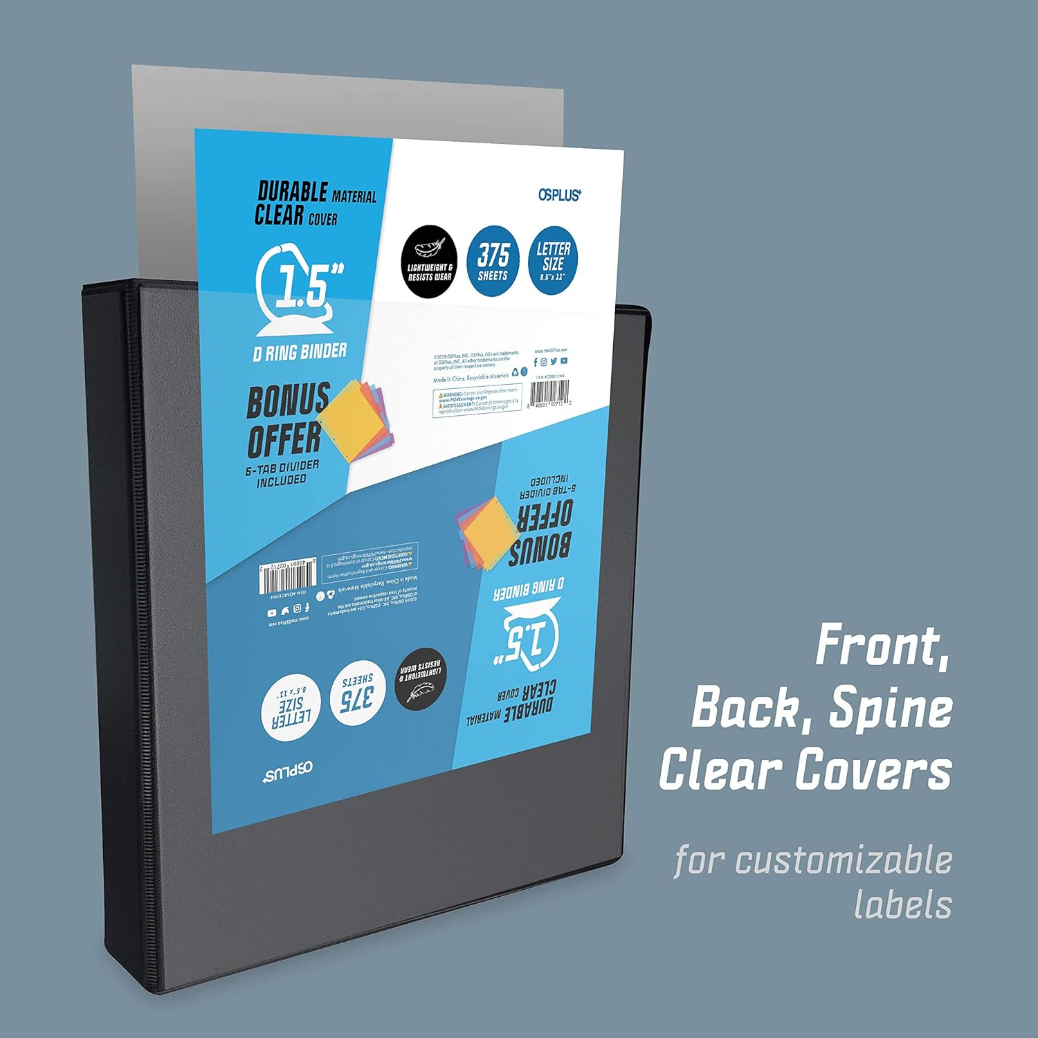 OS Plus Durable D-Ring Binder, 1.5 Inch - Black, 4 Pack. Bonus 1 Set Divider Included : Office Products