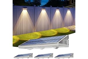 Yilaie Solar Fence Lights Outdoor-IP67 Waterproof 3000K/4500K/6500K,High Brightness LED Fence Lights Solar Powered,Solar Wall Light for Outside Backyard/Railing/Step/Patio/Stair Railings/Pool （4 Pack）