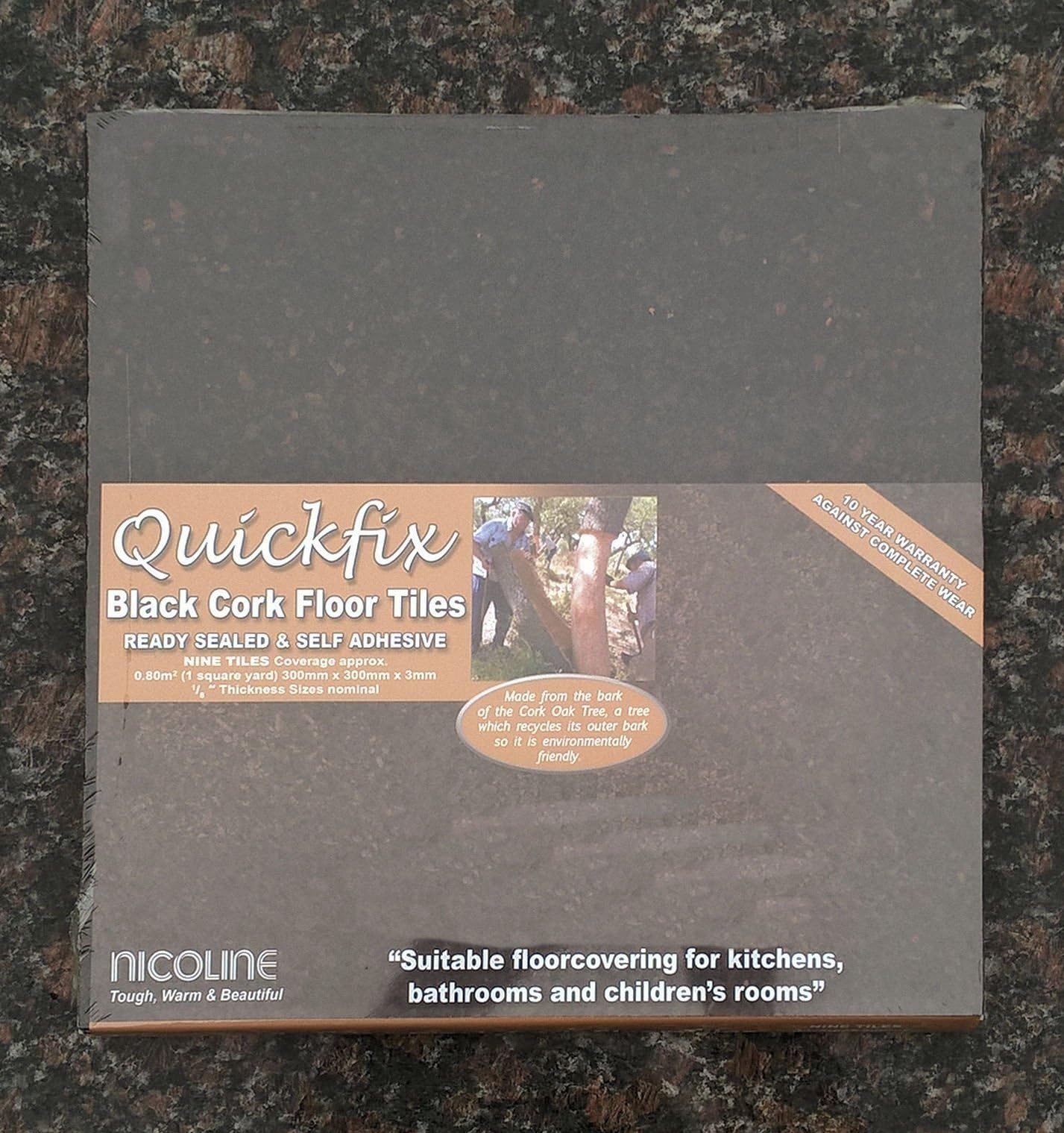 CORK BLACK SELF ADHESIVE FLOOR OR WALL TILE