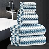 8 Piece Bathroom Towel Set |2 Oversized Bath Towels,2 Hand Towels,4 Washcloths| 600GSM Soft Hotel Towel Set Large Bath Sheet for Bathroom,Highly Absorbent Quick Dry Bath Towel Collections,Blue