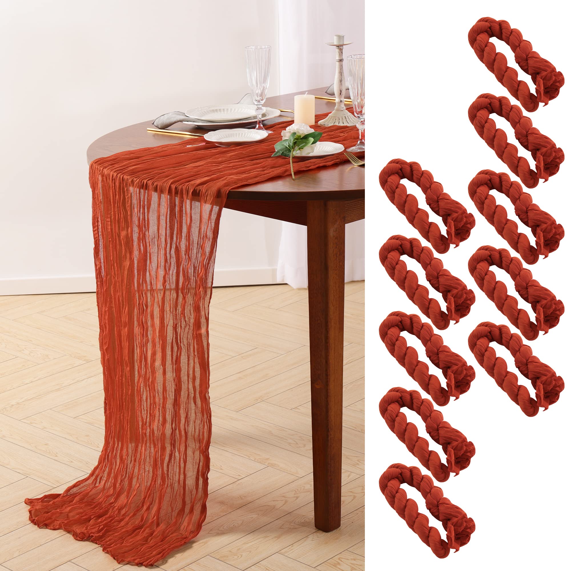 Photo 1 of 10Ft Gauze Table Runner, Sheer Cheesecloth Table Runner Bulk for Holiday Party Bridal Shower Romantic Boho Table Decor | 35" W x 118" L (Rust, 10)